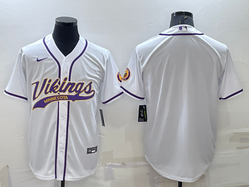 Men's White Minnesota Vikings Blank With Patch Cool Base Stitched Baseball Jersey